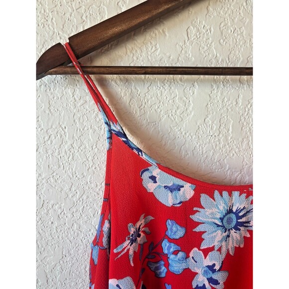 Mud Pie Thin Strap Red Blouse With Blue Floral Pattern Womens Medium - Picture 3 of 8